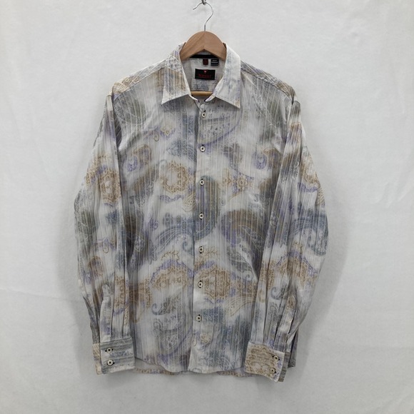 Haupt Germany Shirt Mens Medium Paisley Print Textured Button Up Long Sleeve - Picture 1 of 12
